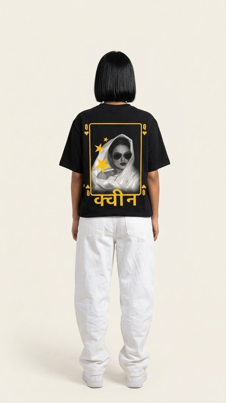 Retro Rekha Aesthetic Oversized T-Shirt ( Black color )